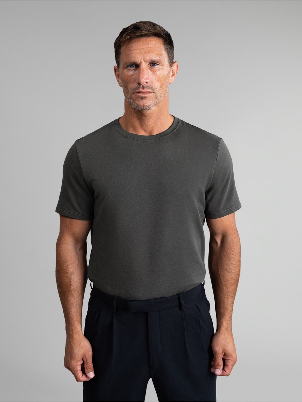 SENE Men's Cumulus Crew Neck French Terry Cotton T-Shirt in Smoke Grey Size L